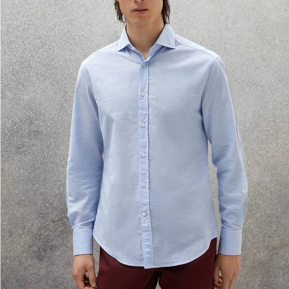 Zara Shirt Men L Light Blue Lightweight Button-down Collar Long Sleeve